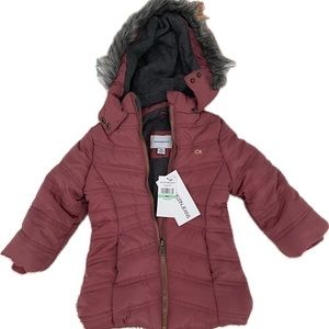 New with tags Calvin Klein hooded girls pink puffer jacket in size 18m